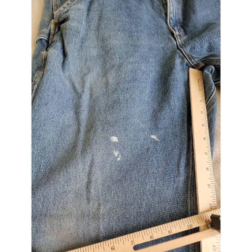Duluth Mens Jeans 42x30 High Rise Medium Blue‎ Farmer Work Spatter Paint READ